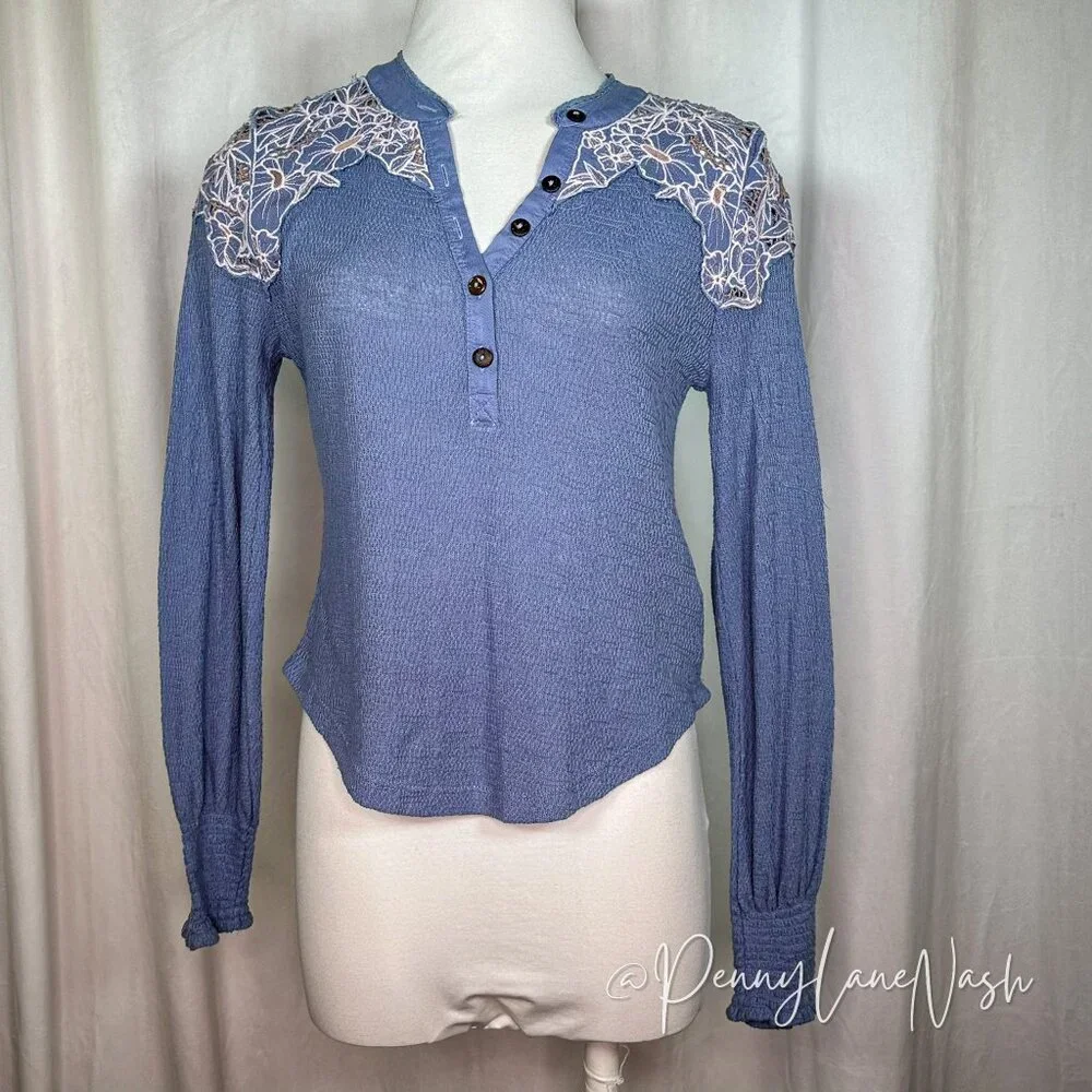 Free People Easy Breezy Henley Top Just Dusk Combo